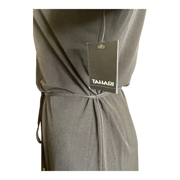 Tahari black with white trim 3/4 sleeves belted mini dress size XS - Picture 10 of 13